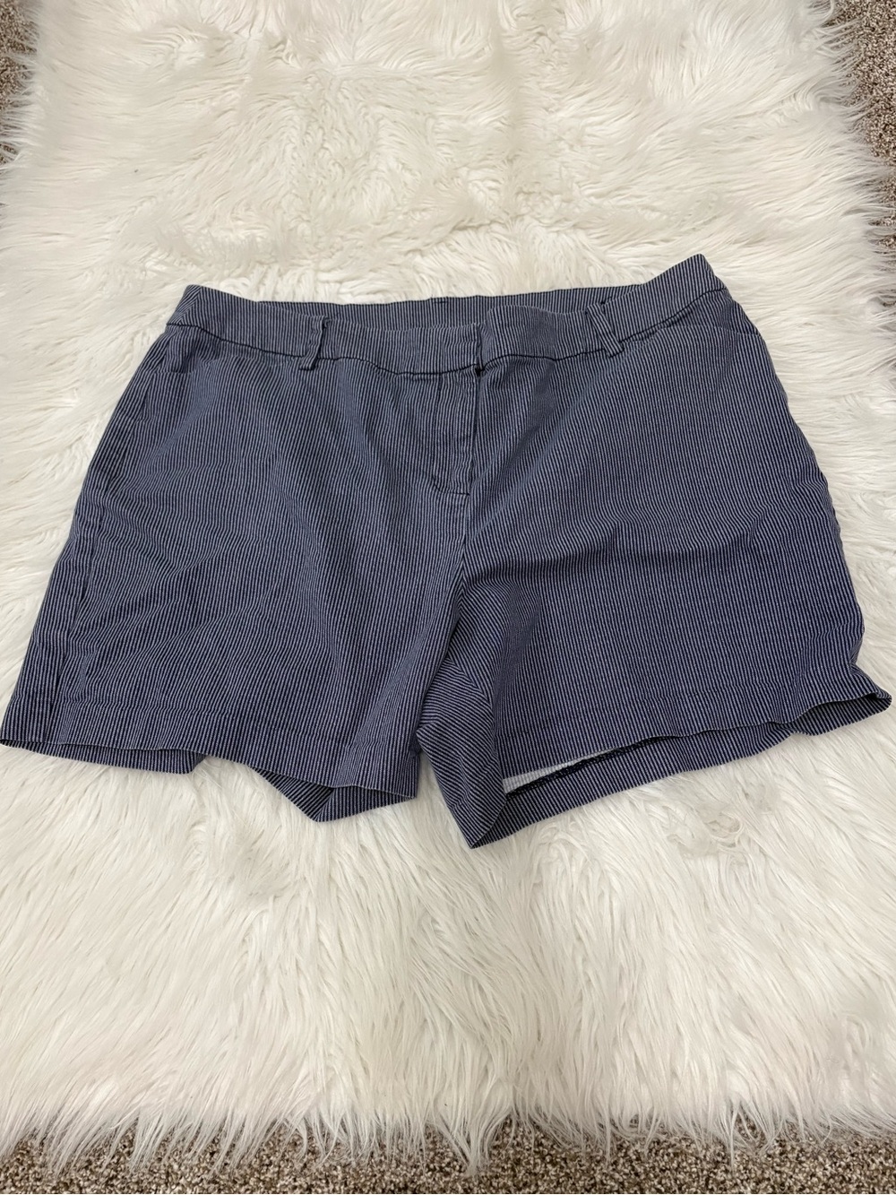 Lane Bryant Navy Blue Pinstripe Cotton Blend Shorts